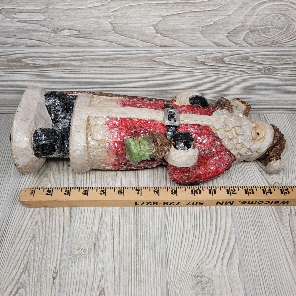 Valerie Parr Hill Rustic Standing Santa‎ Holding Birdhouse Pinecone Hat Glitter